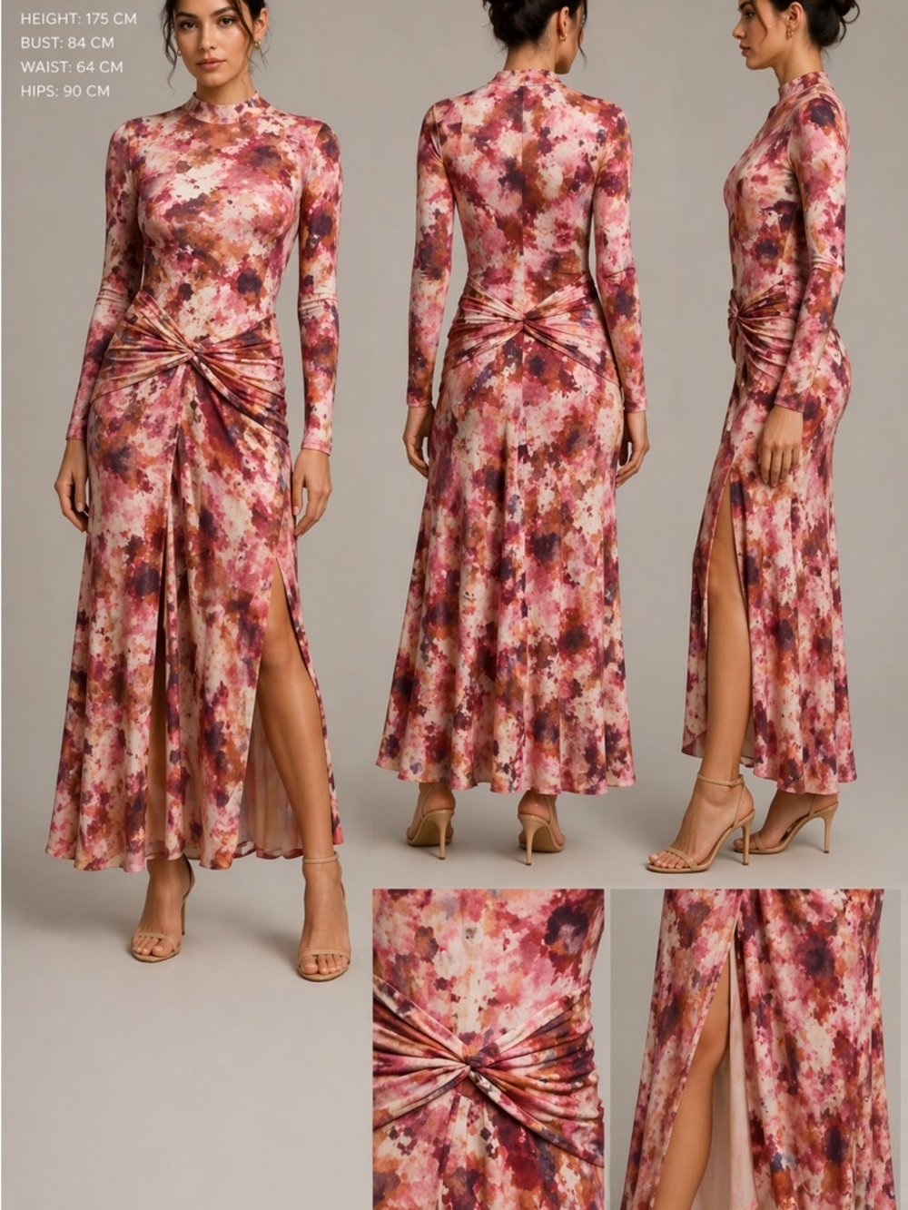Bardot Pink & Brown Watercolor Twist Maxi Dress